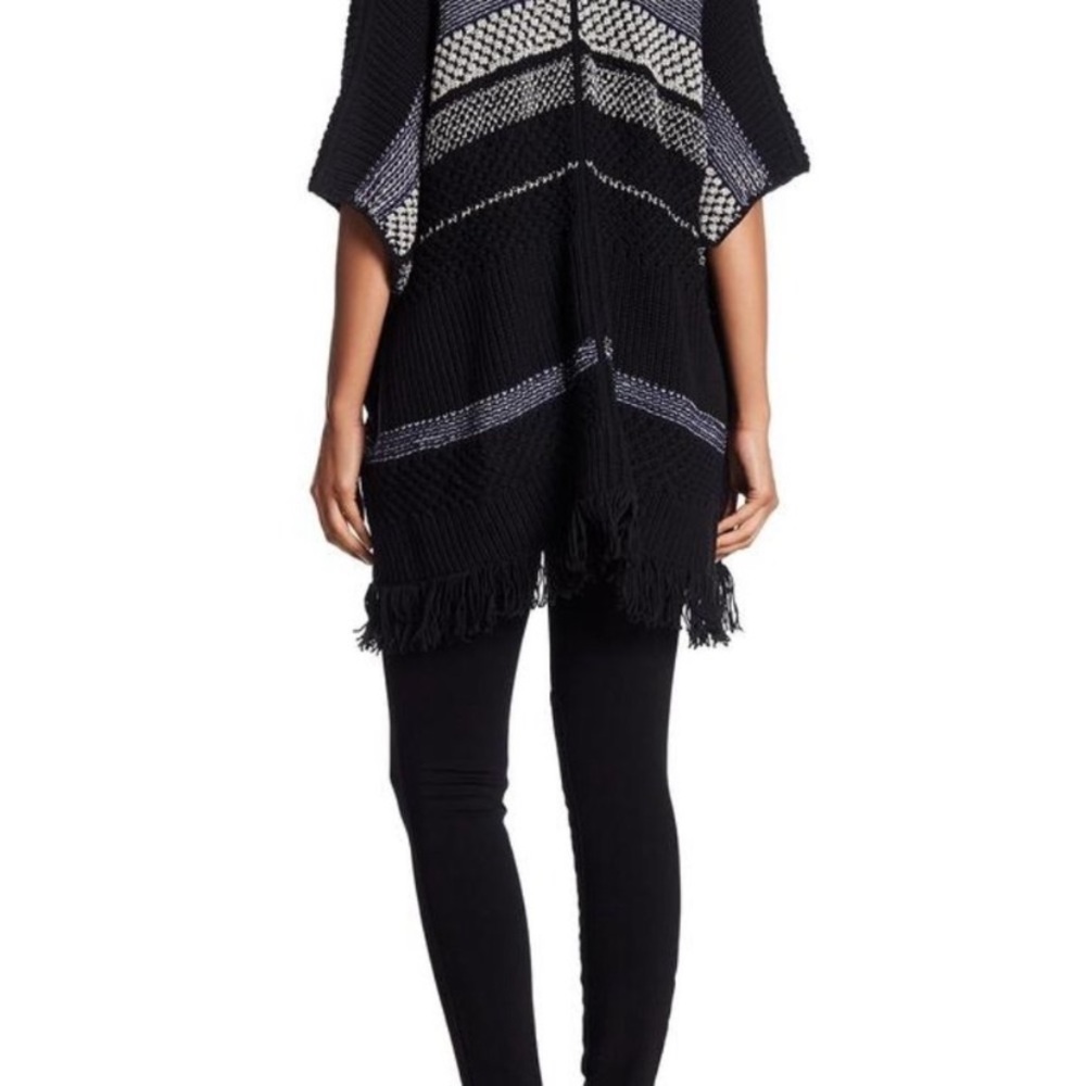 ⭐️ JOIE Jolana Black & Gray Open Fringe Slouchy Cardigan - Picture 2 of 7